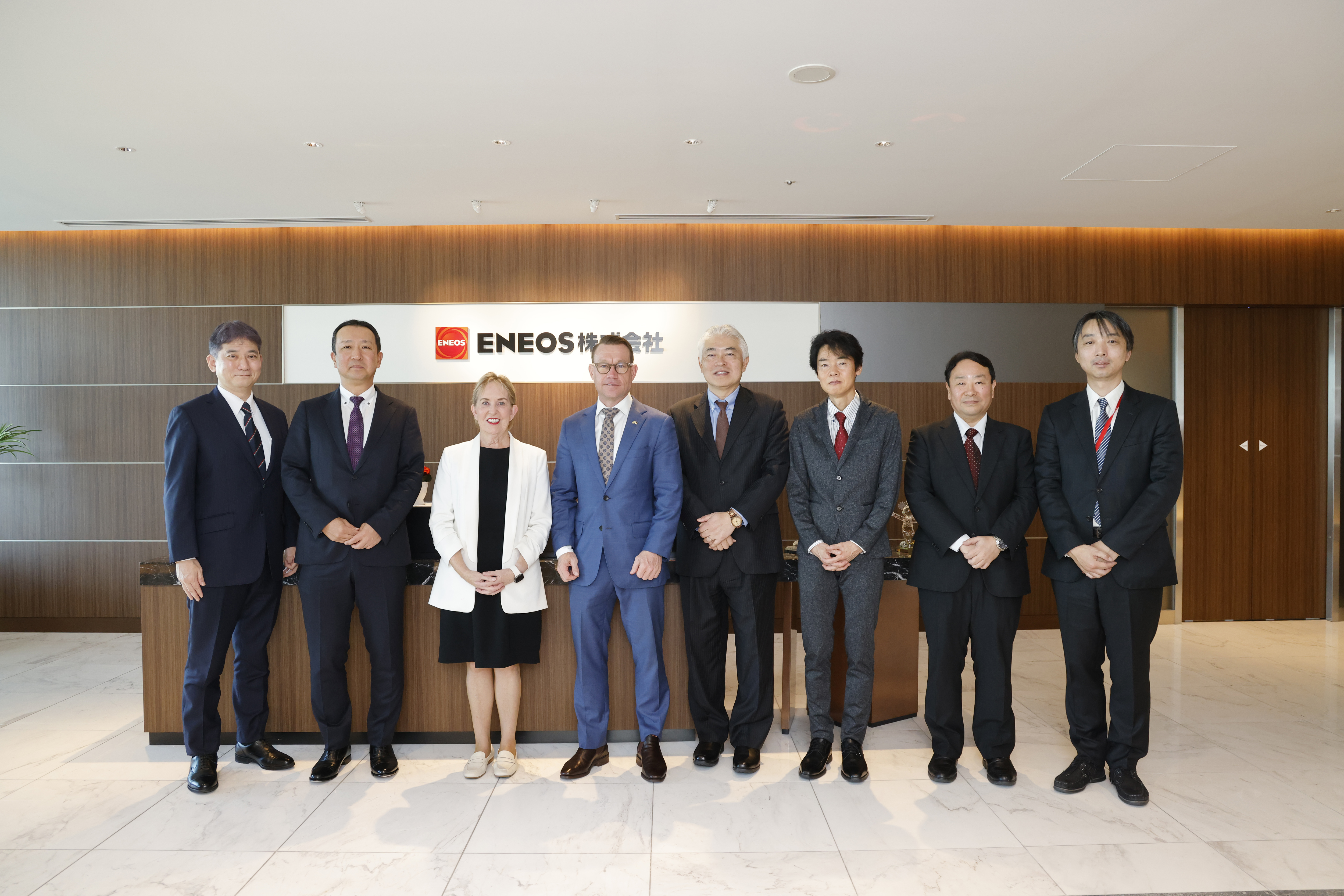 Minister for Finance, Trade, Employment and Training Ros Bates with Trade and Investment Queensland CEO Justin McGowan, Tak Adachi Queensland Senior Trade and Investment Commissioner – North Asia and representatives from ENEOS.